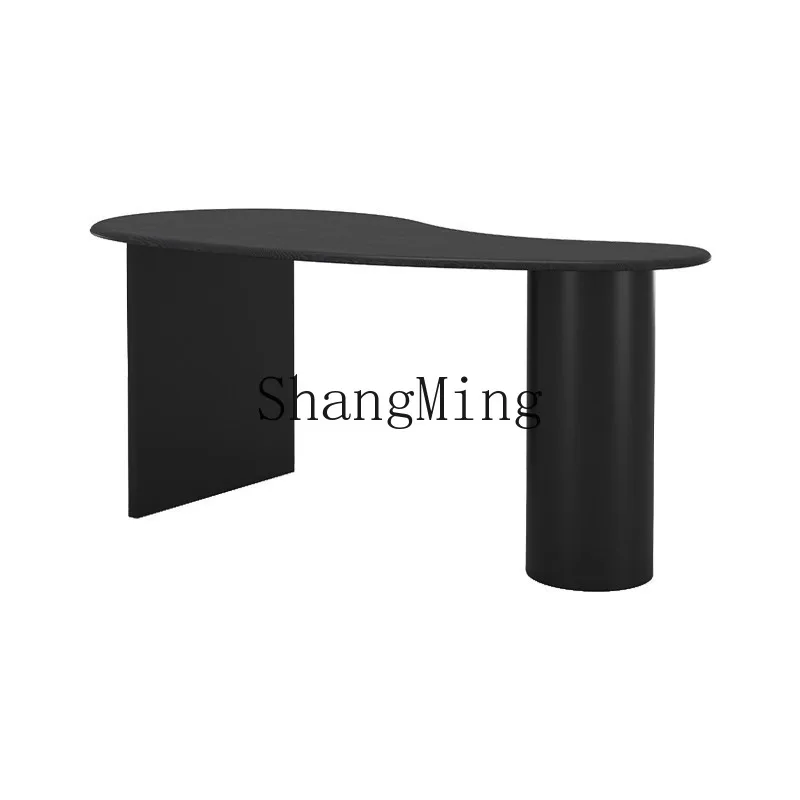 

ZHB minimalist solid wood writing desk household black log designer workbench curved desk
