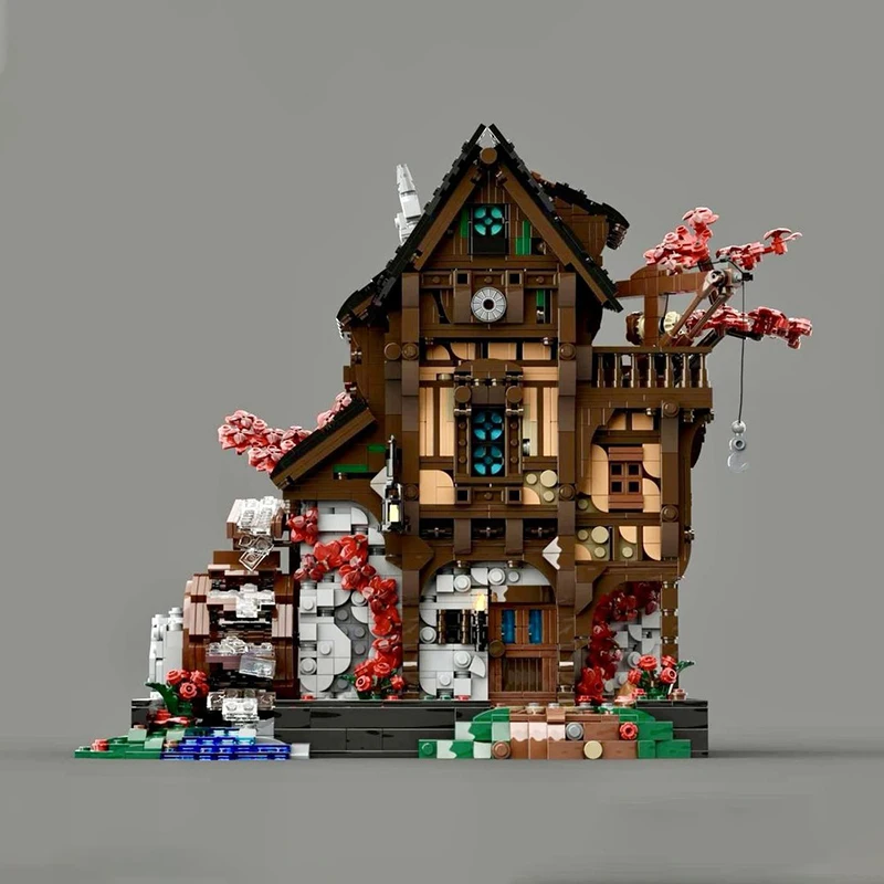 MOC- 214249   القرون الوسطى العمارة طاحونة المياه اللبنات التجمع نموذج الطوب DIY بها بنفسك الإبداعية عرض لعب الأطفال لغز الهدايا