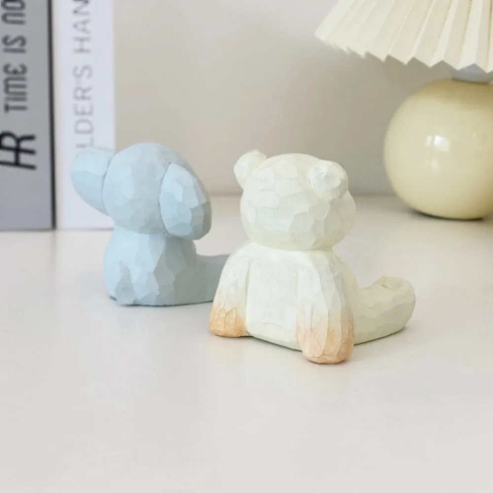 Woodcarving Creative Phone Holder Animal Figure Bear Mobile Phone Stand Cartoon Model Doll Cell Phone Bracket Desktop Ornaments