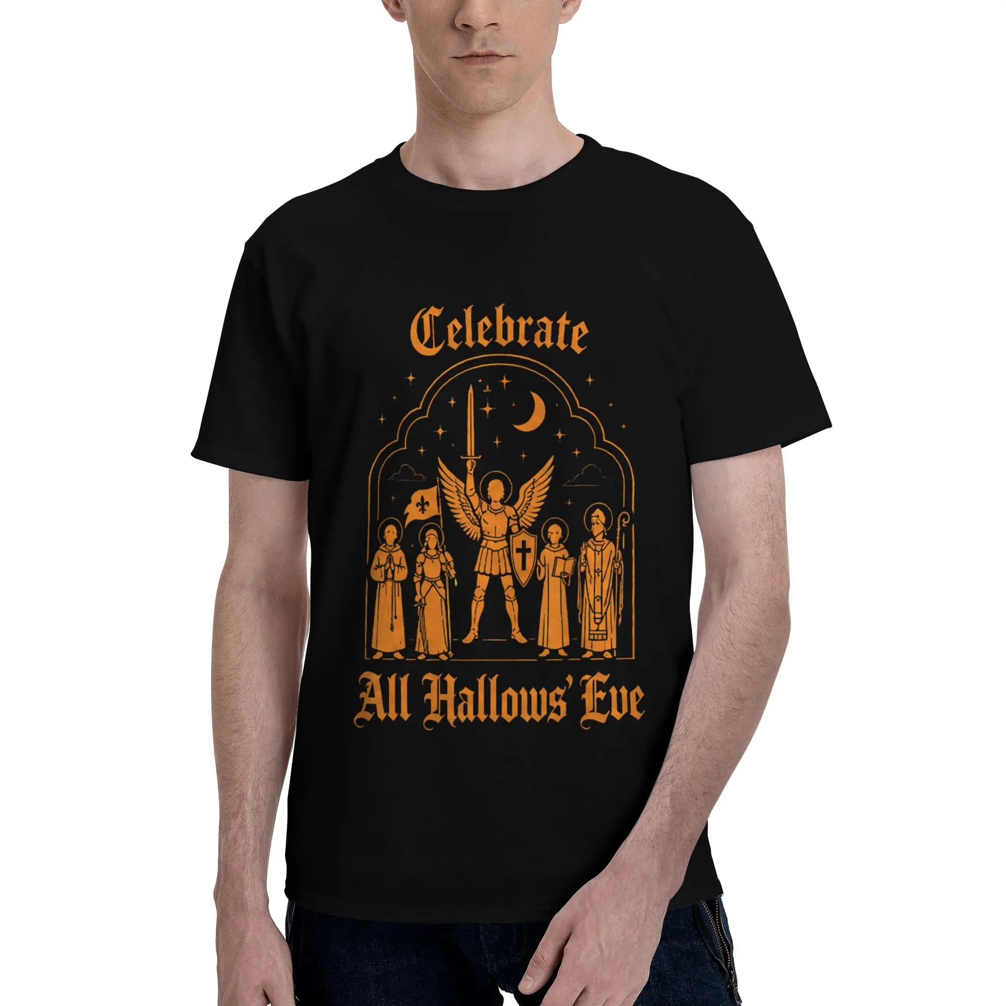 All Hallows Eve Catholic Saints Men's T-Shirt Clothes Sport Tee Shirt Short Sleeve Summer Casual Fashion Loose