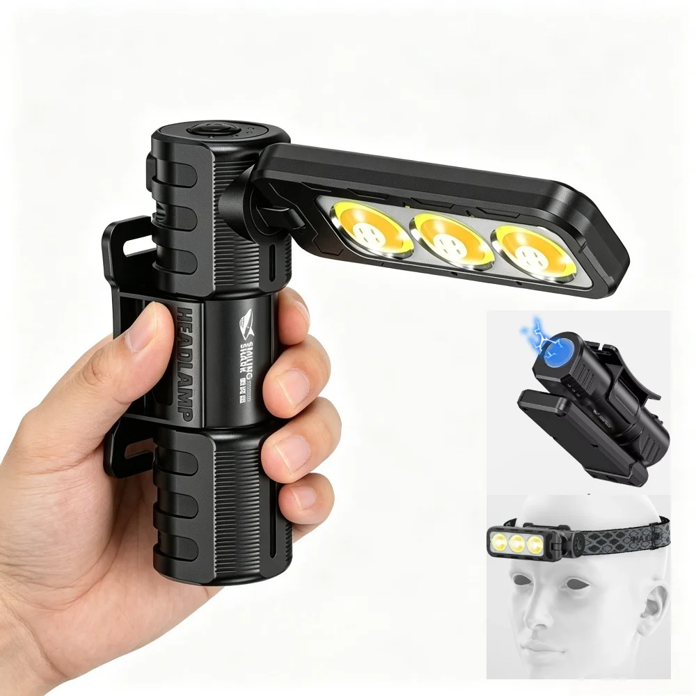 2 IN 1 Magnetic Work Flashlight Foldable 180°Rotatable Inspection Torch Headlamp for Car Maintenance Camping Emergency Lighting