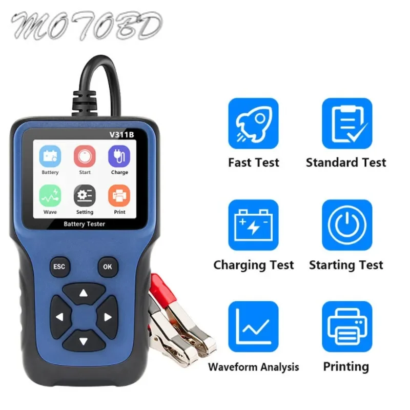 Moto Boat Truck Car Battery Tester 6V 12V Detect Auto Battery Analyzer 100-2000 CCA Battery Waveform Car Tool PK BM560