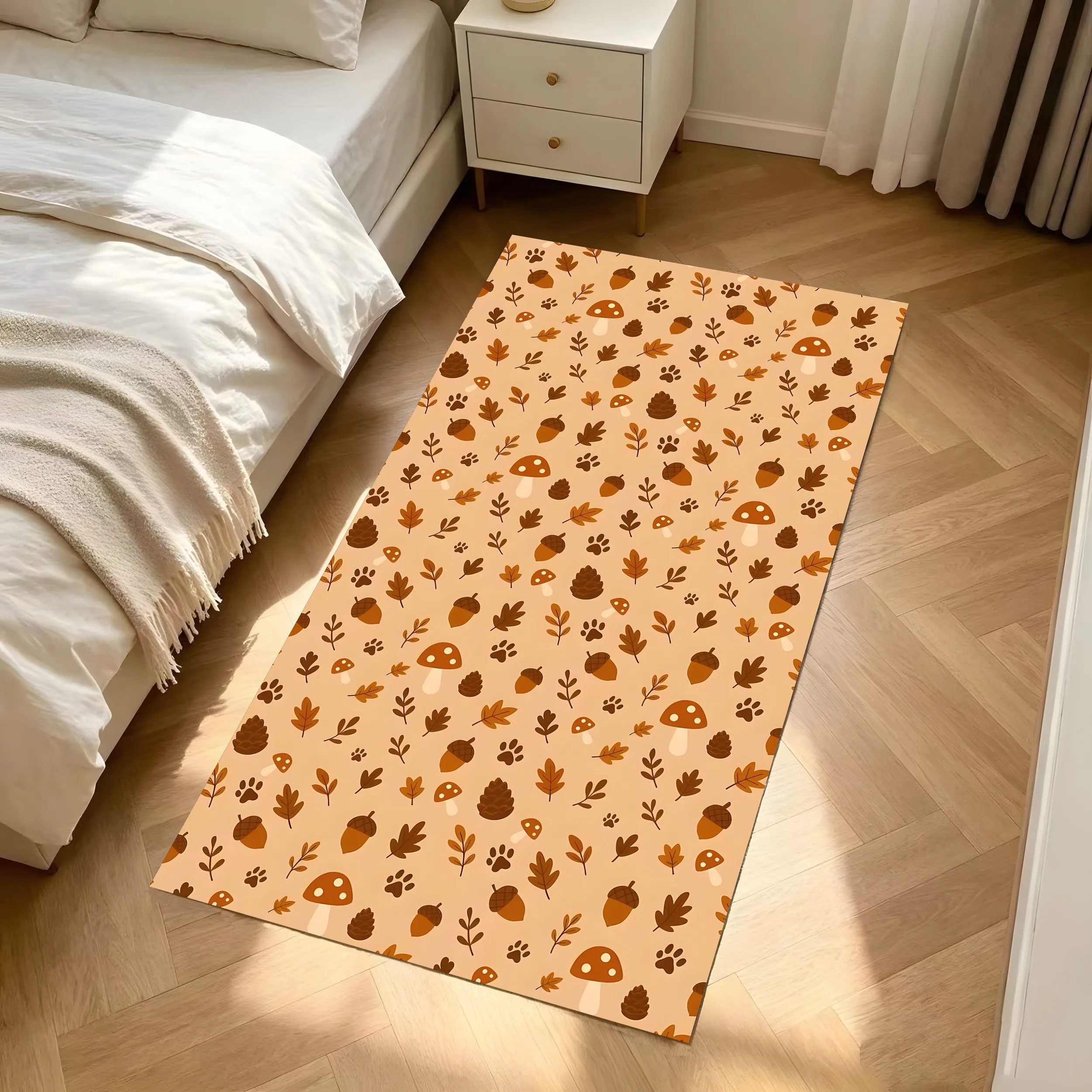 Velvet Autumn Leaf Pinecone Mushroom Pattern Warm and Soothing 2D Carpet, Suitable for Living Room, Bedroom, and Bedside, Creating a Cozy Atmosphere