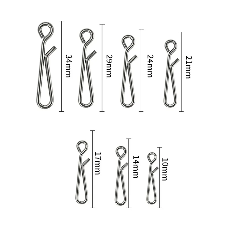 FTK 50/100Pcs Stainless Steel Hook Fast Clip Lock Snap Swivel Solid Rings 0#-5# Safety Snaps Fishing Hook Connector Hook Tool