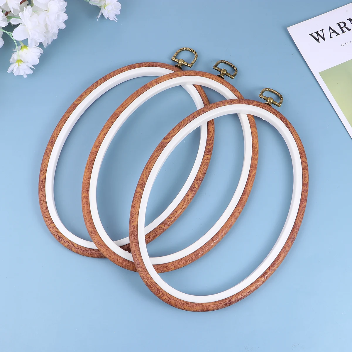 

3pcs 18X25Cm Imitated Wooden Elliptical Embroidery Circle Frame Cross Stitch Diy Sewing Tool For Wall Decoration Garland Gift