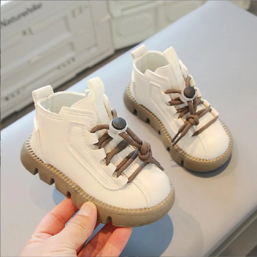 Autumn Winter 3 Color Kids Girls Boots For Girls Boys Fashion Leather Boots Soft Bottom Non-slip Children Running Shoe 21-30