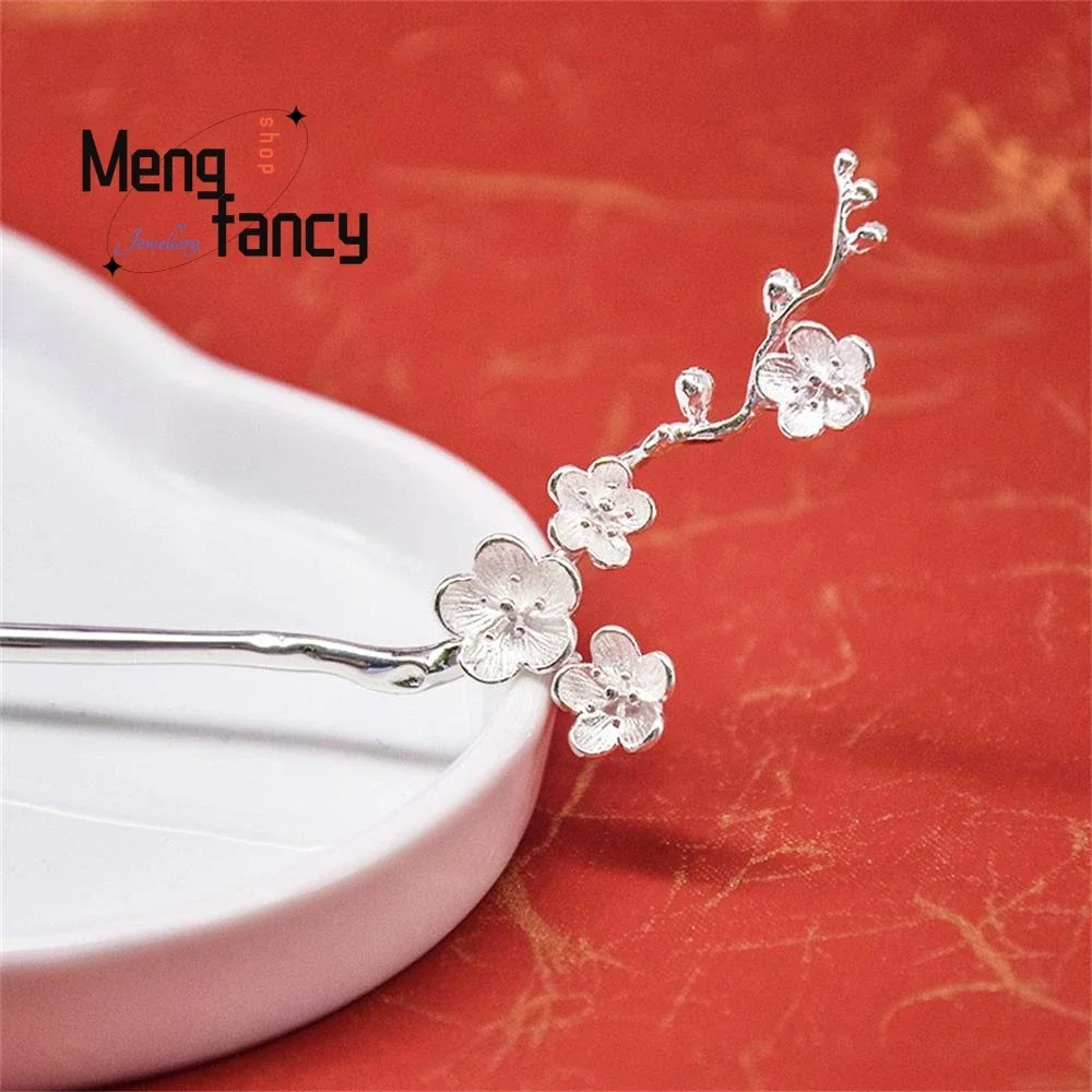 

Chinese Ethnic Style Small Plum Blossom Branch Silver-plated Hairpin Hanfu Elegant Headgear Exquisite Luxury Fashion Jewelry