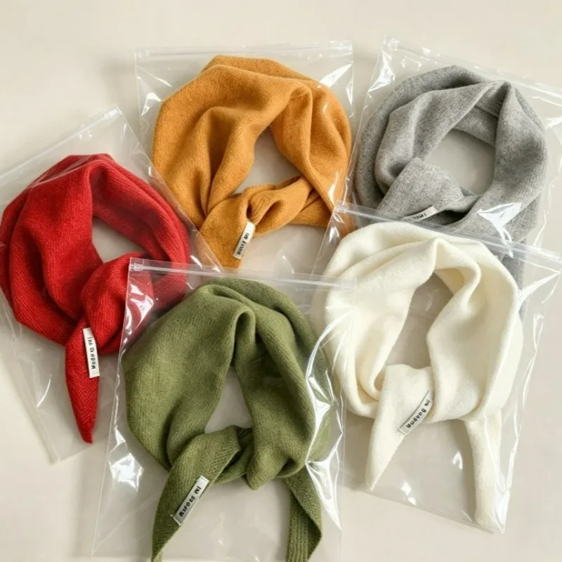 Trendy Knitted Triangular Scarf Neck Protection Fake Collar Neck Warmer Pure Knot Design Small Wrap Warmth Cross Neckerchief