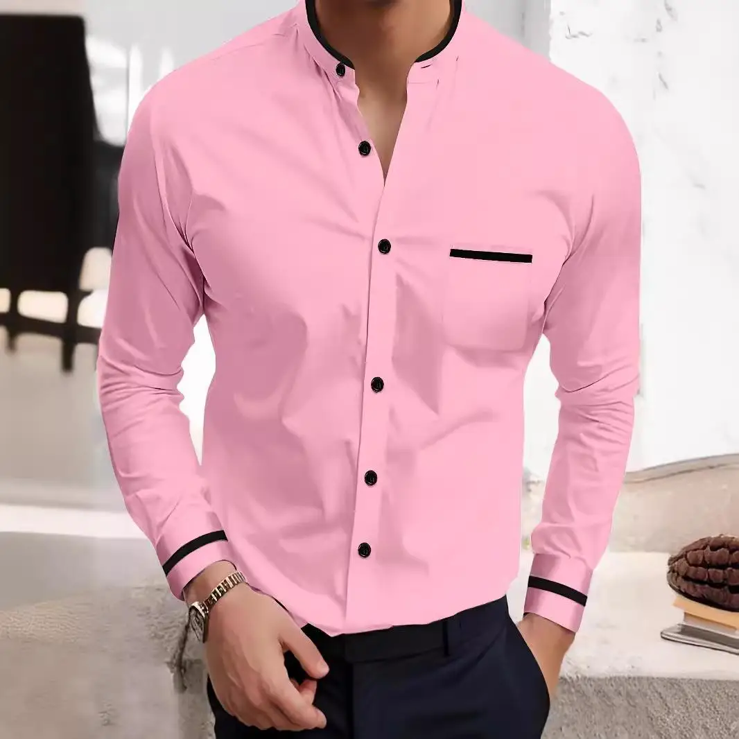 롱 슬리브 남성 셔츠, 케이트 스플라이싱 디자인, 순면 통기성, 젊은 감각의 캐주얼 버튼업