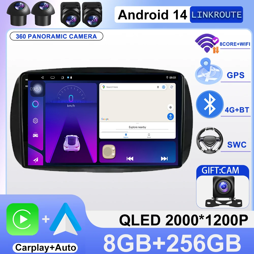 

Car Radio Video Multimedia Player Android For Mercedes Benz Smart 453 Fortwo 2014 - 2020 GPS Navi Carplay WiFi Bluetooth DSP
