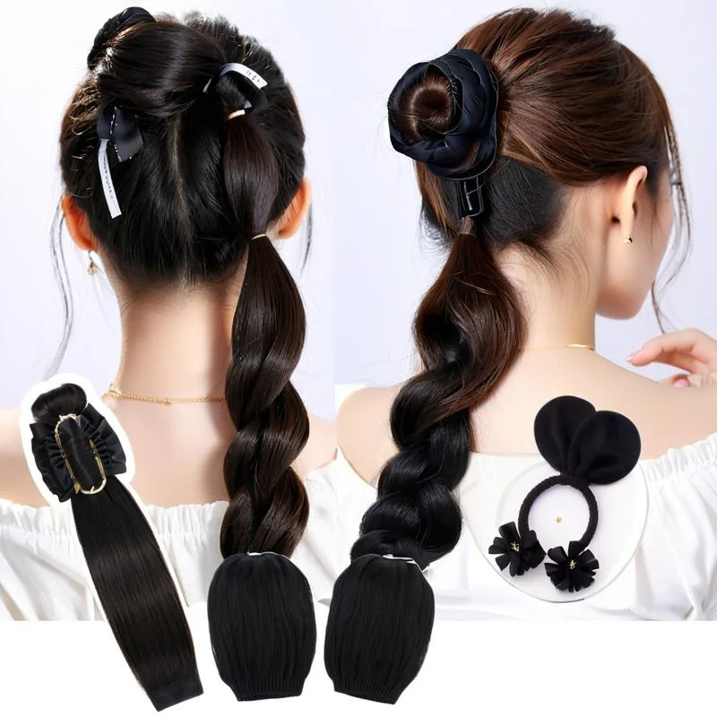 Secador de pelo de esponja negra para mujer, rizador de moño Donut, Clip para el pelo, anillo trenzado, espuma mágica, Donut Twist, accesorios de herramientas DIY