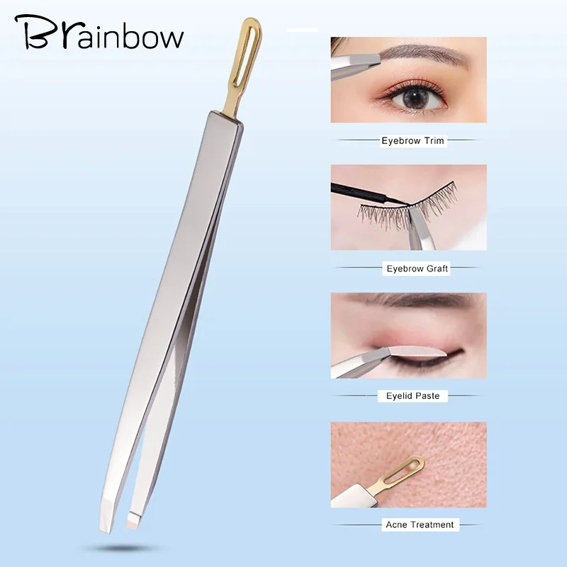 Brainbow 1pc Augenbraue Pinzette mit Presse Stick Mitesser Entfernung Stahl Wimpern Verlängerung Pinzette Doppel Augenlider Pinzette Clip