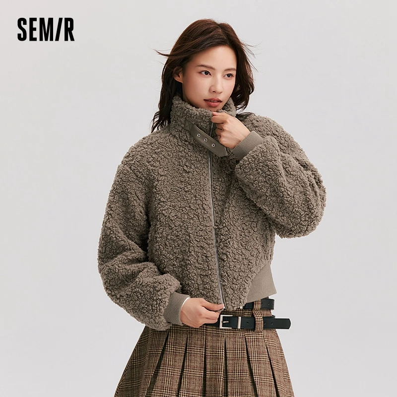 Semir Coat Women Short Height-Enhancing Petite Gentle Temperament 2024 Winter New Stand-Up Collar Furry Jacket