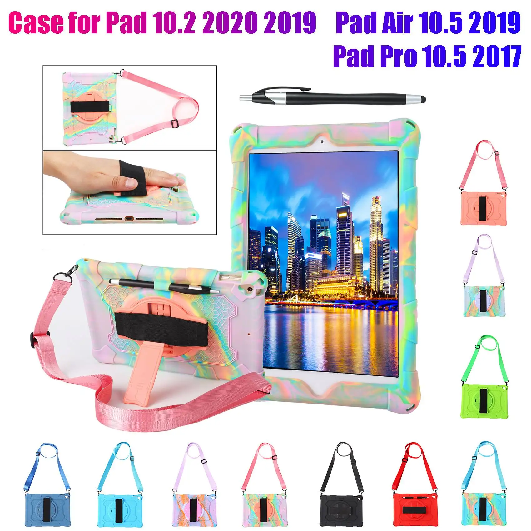 

AT9-силиконовый чехол для iPad 10,2 2020 2019 iPad Air 10,5 2019 iPad Pro 10,5 2017 Чехол для планшета с защитой от падения с ручкой и ремешком