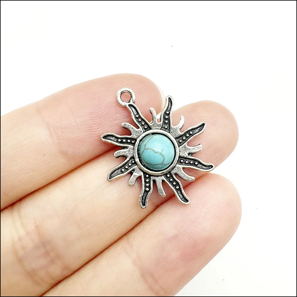 Animal Heart Cross Pendants Antique Silver Color Turquoise Charms For Bracelets Charms Making Jewelry view 4