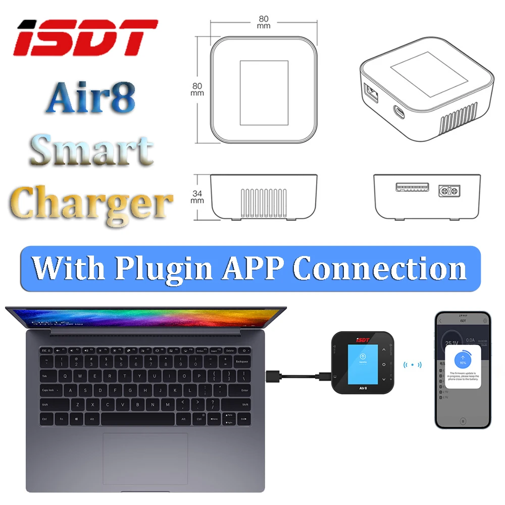 

ISDT Smart Charger Air8 500W 20A DC Battery Balance Discharger W/Plugin APP Connection Support Multilingual Menus for RC Drone