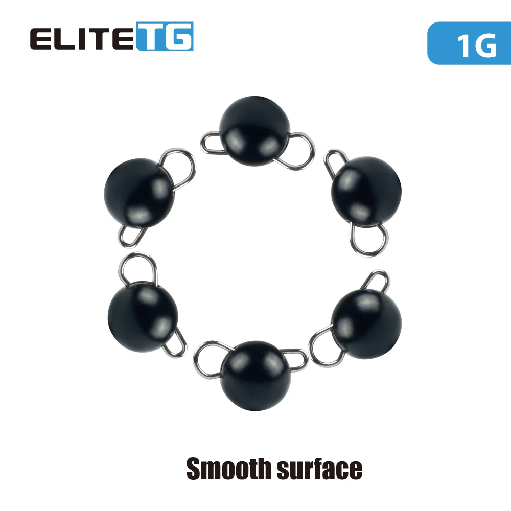 Elite TG 10Pcs Black Cheburashka Weights Fishing Sinkers Tungsten 1~7g Cannonball Jig Head Fishing Weights