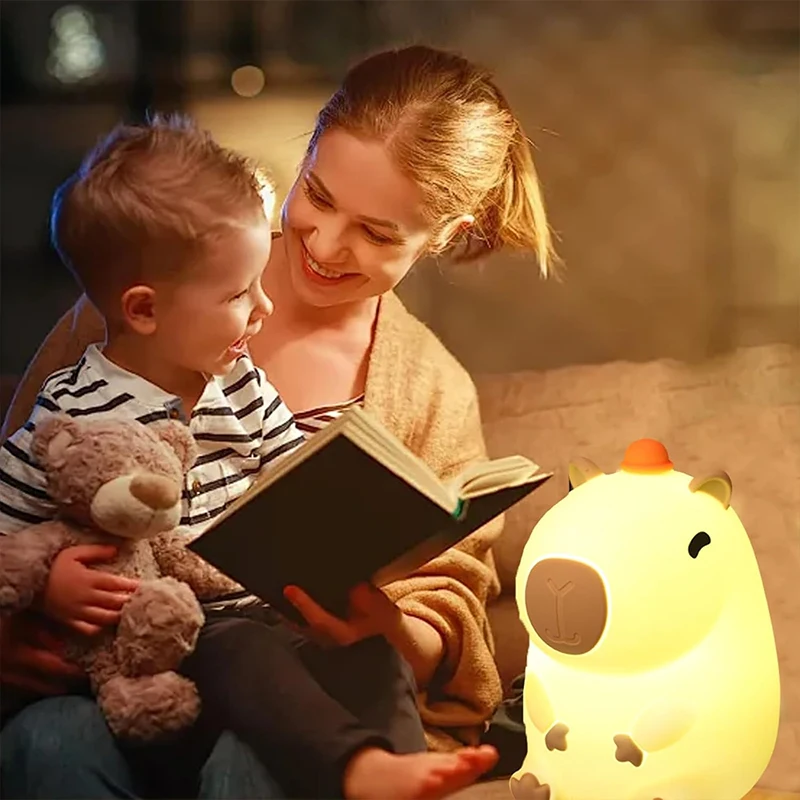 Cute Capybara Night Light Children's Silicone Nightlight Gift USB Rechargeable Animal Touch Bedside Sleep Lamp Decoration