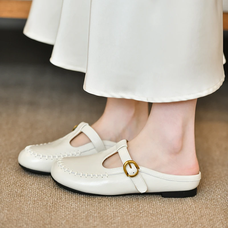 女性フラットスリッパミュールシューズ夏のサンダル 2026 - Leather Work Flats Women のレビューと価格
