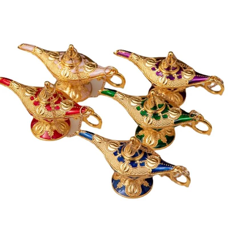 Wholesale large metal colored magic lamp fairy tale creative birthday crafts metal ornaments Aladdin magic lamp for gift