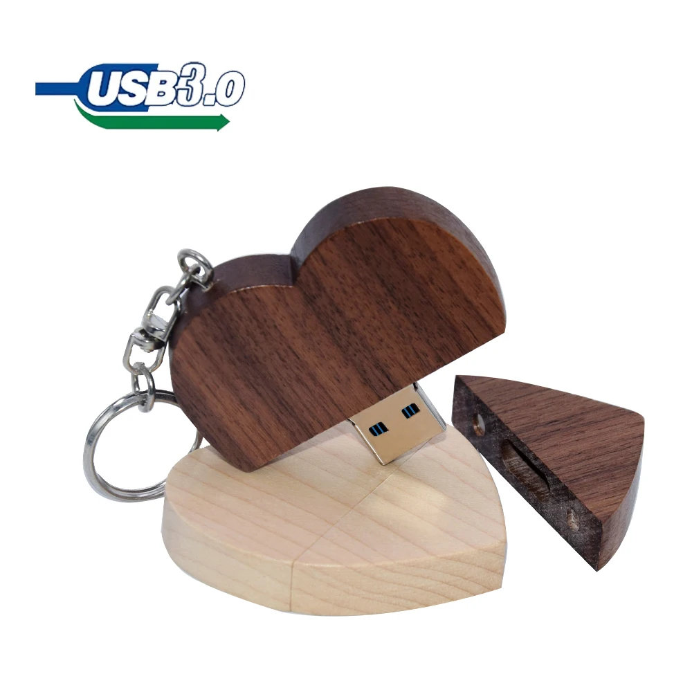 10 PCS LOT USB 3.0 Flash Drive 128GB Free Logo Pen Drive 64G 16G Wooden Heart Box Memory Stick 32GB 8GB Photography Wedding Gift