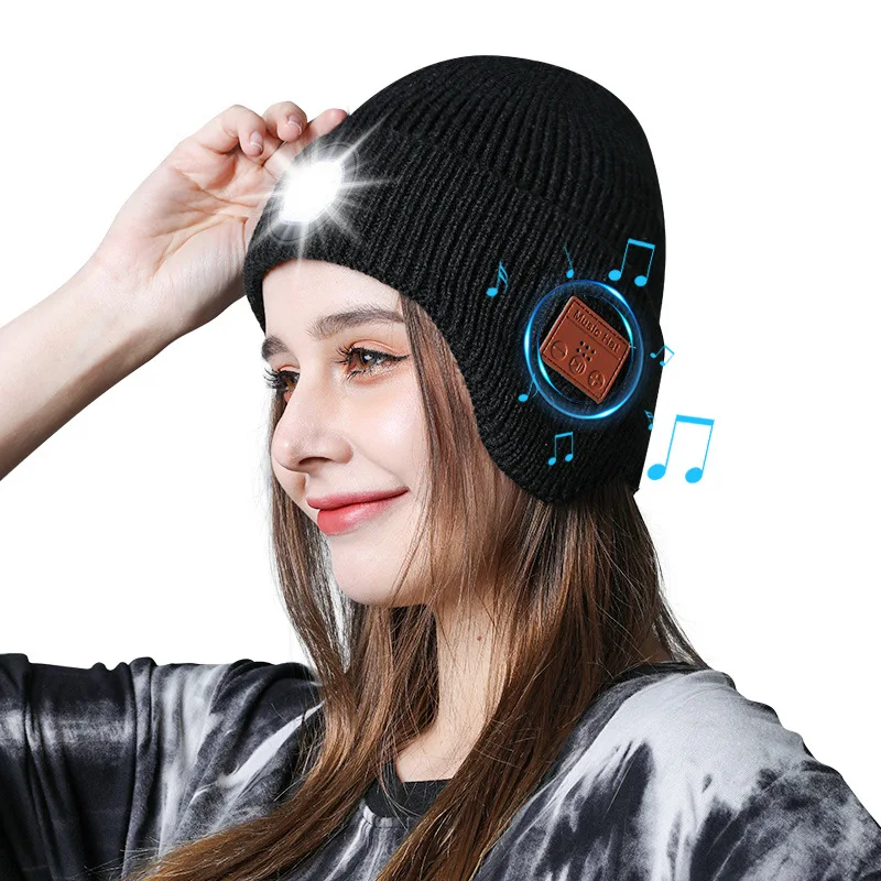 Wireless Bluetooth music Beanie Hat Winter Outdoor Sports Knitted fleece hat Music with Mic Headphones warm hat Men women cap