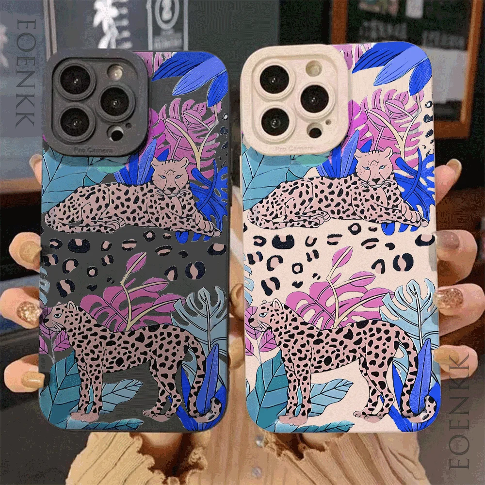 Summer Cartoon cheetah Pattern Phone Case For iPhone 16 15 14 13 12 11 Pro Max 15 16 Plus XS X XR 12 13 Mini Soft Silicone Cover