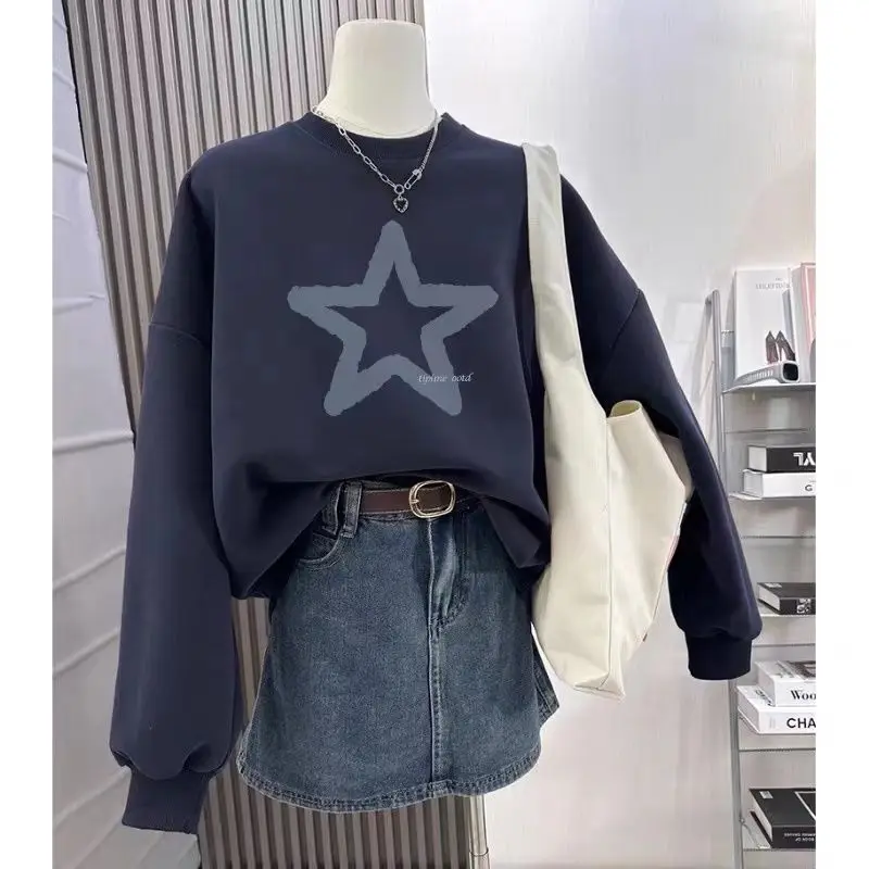 سترة الخريف العصرية المرأة جولة الرقبة فضفاضة رقيقة الأمريكية الرجعية المرأة الأعلى المطبوعة تنوعا #2