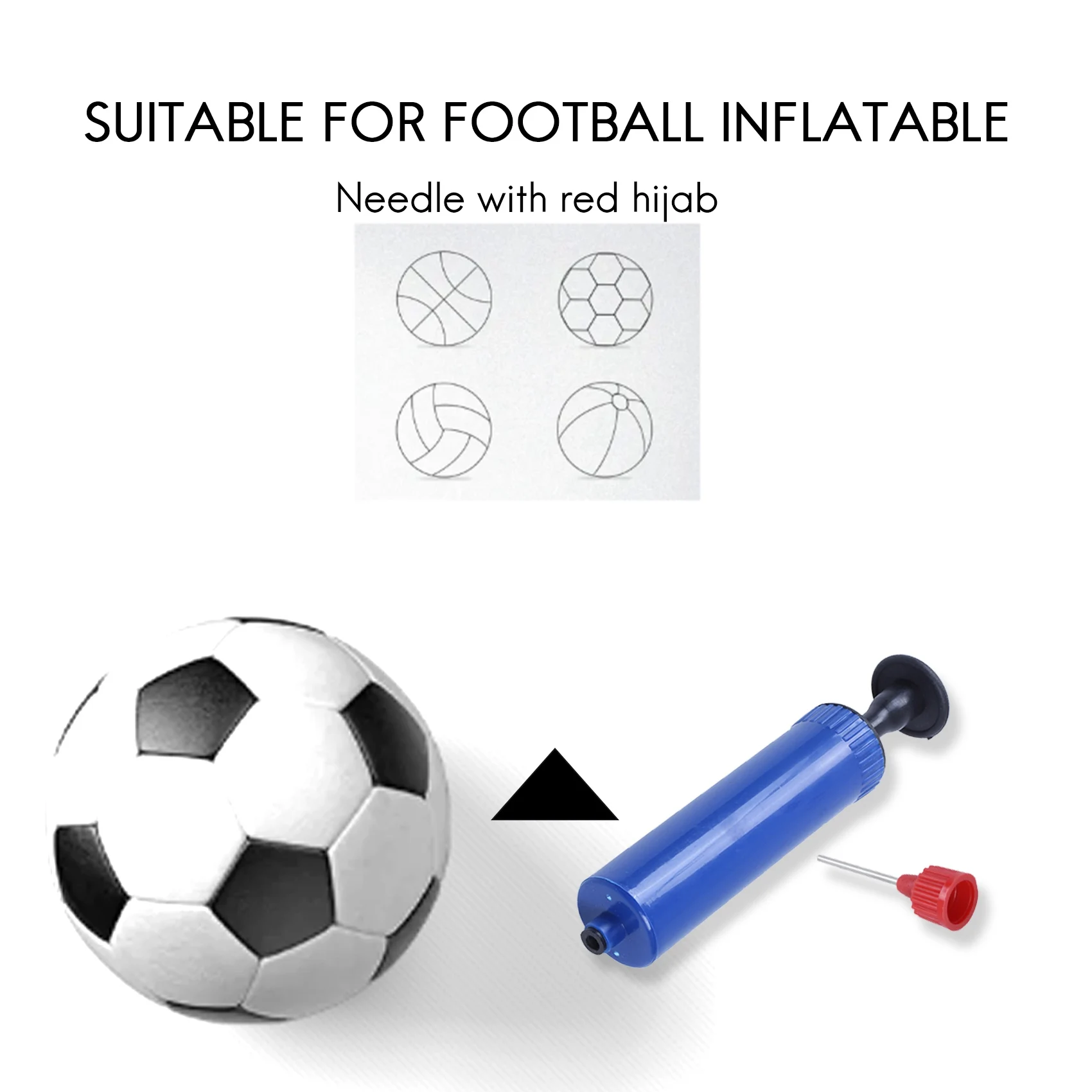 Ballon gonflable de football, pompe à air manuelle avec illac bleu