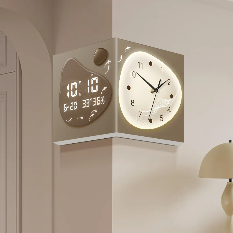 Modern simple living room wall clock 2026 new model, digital display clock, no punching, corner clock, electronic clock