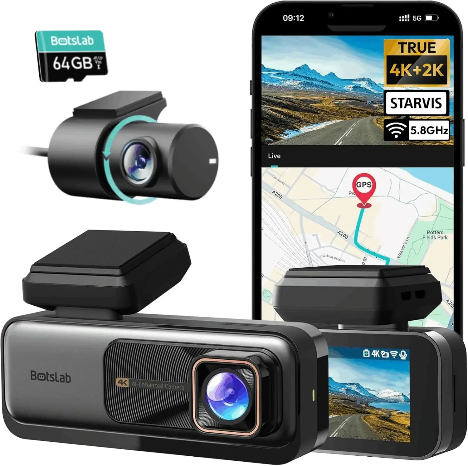 

4K Dash Cam Front and Rear, 170° Ultra Wide 4K+2K Dashcam with ADAS, Night Vision, 24/7 Parking Mode, Sony STARVIS Sensor, WDR,