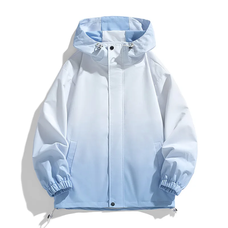 Autumn Winter New Hooded Jacket Men's Gradient Trendy Brand Hong Kong Style Workwear Outdoor Waterproof Windproof JJ1467