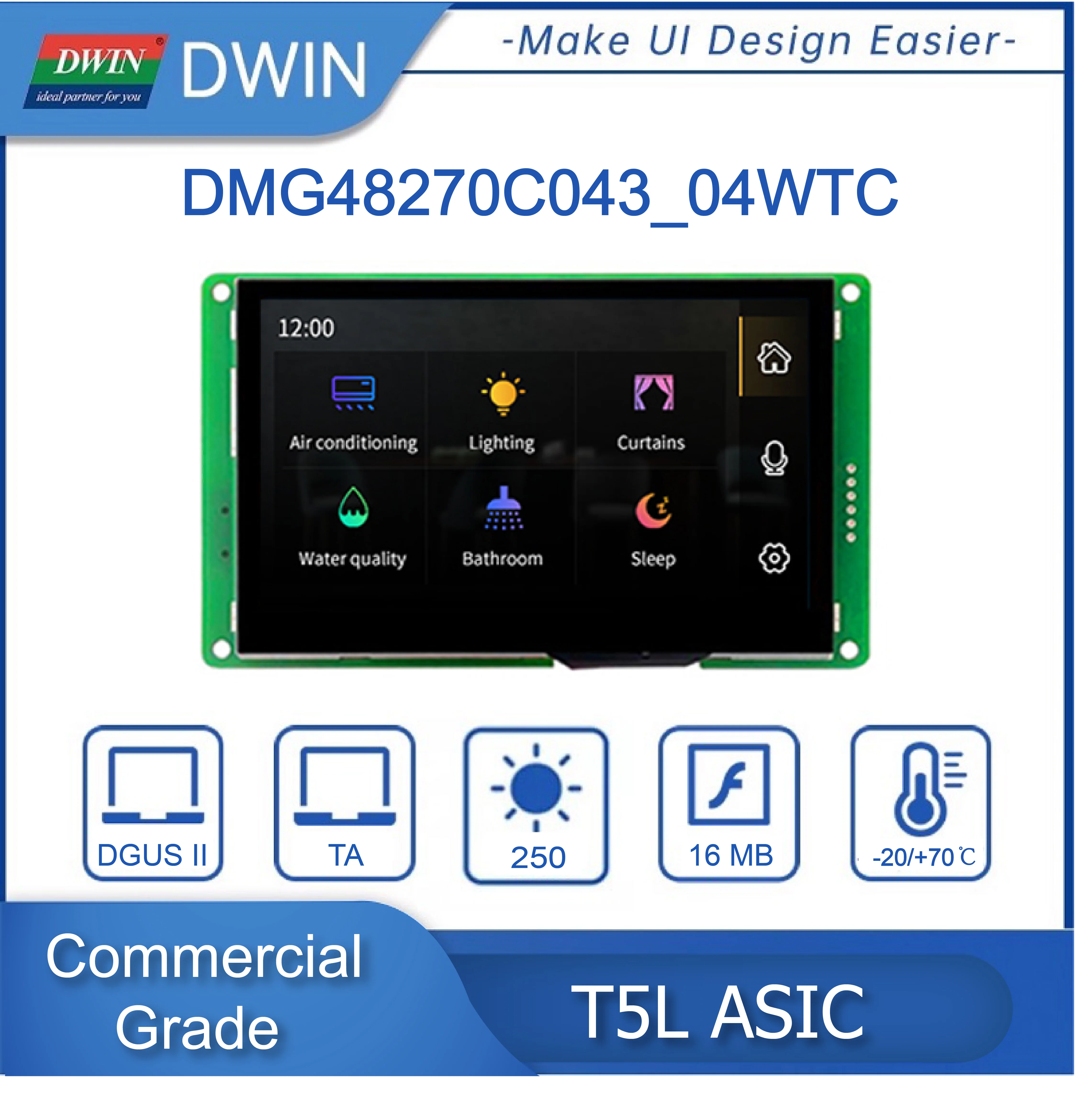 DWIN 4.3 Inch TFT LCD Display Connect Arduino 480*272 TN Screen Touch Panel Smart UART LCM monitors