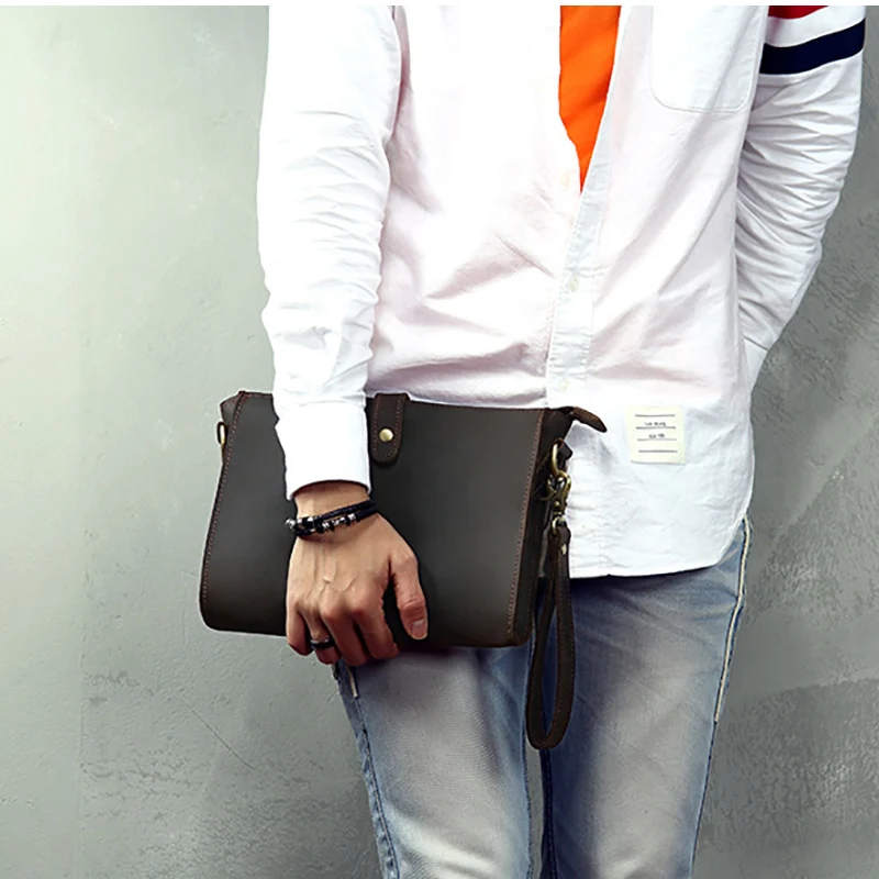 Pochette en cuir véritable avec bracelet pour homme, pocommuniste ISub Iphone, sac à main pour homme, peau de vache véritable, mini sac initié, 100%