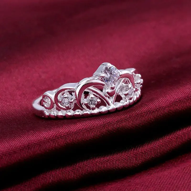 New Fashion Lady Wedding Cute Hot Lovely Simple High925quality Color Silver Jewelry Women Crystal Crown Ring R601