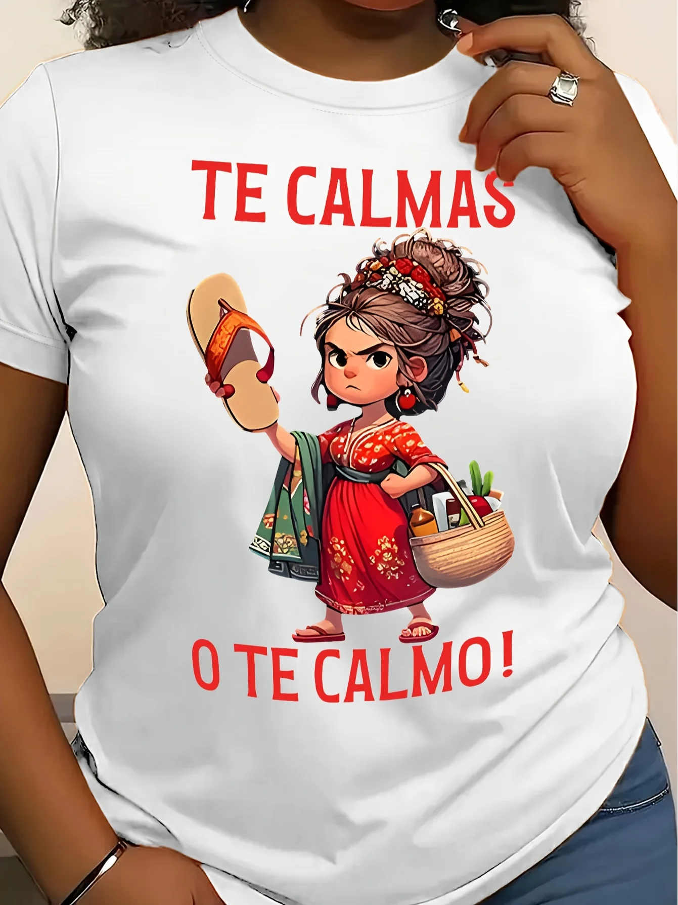 Women Funny Spanish Slogan T Shirt Te Calmas O Te Calmo Keep I Make You Print Lightweight Short Sleeve Round Neck Top