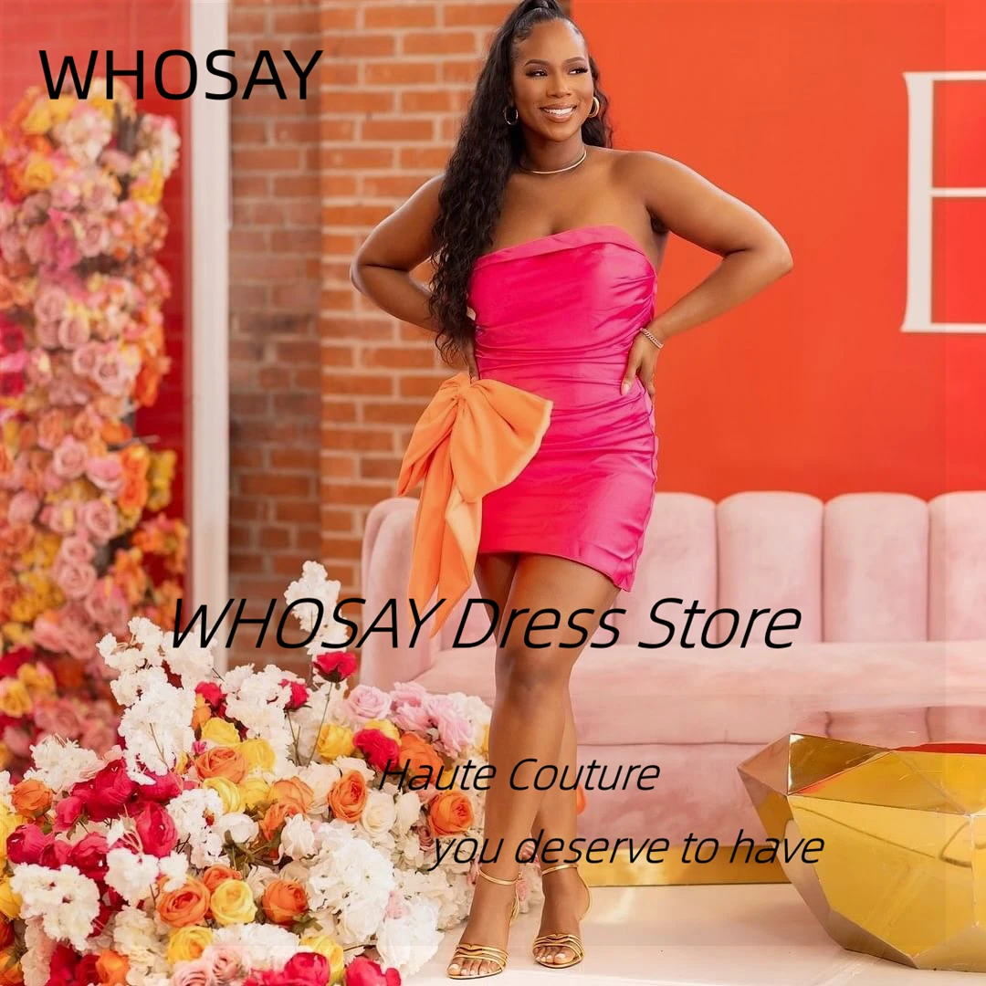 

WHOSAY Vestidos Cocktail Dresses Strapless Sexy Backless Night Club Party Gowns with Bow Mini Dress for Special Occasion