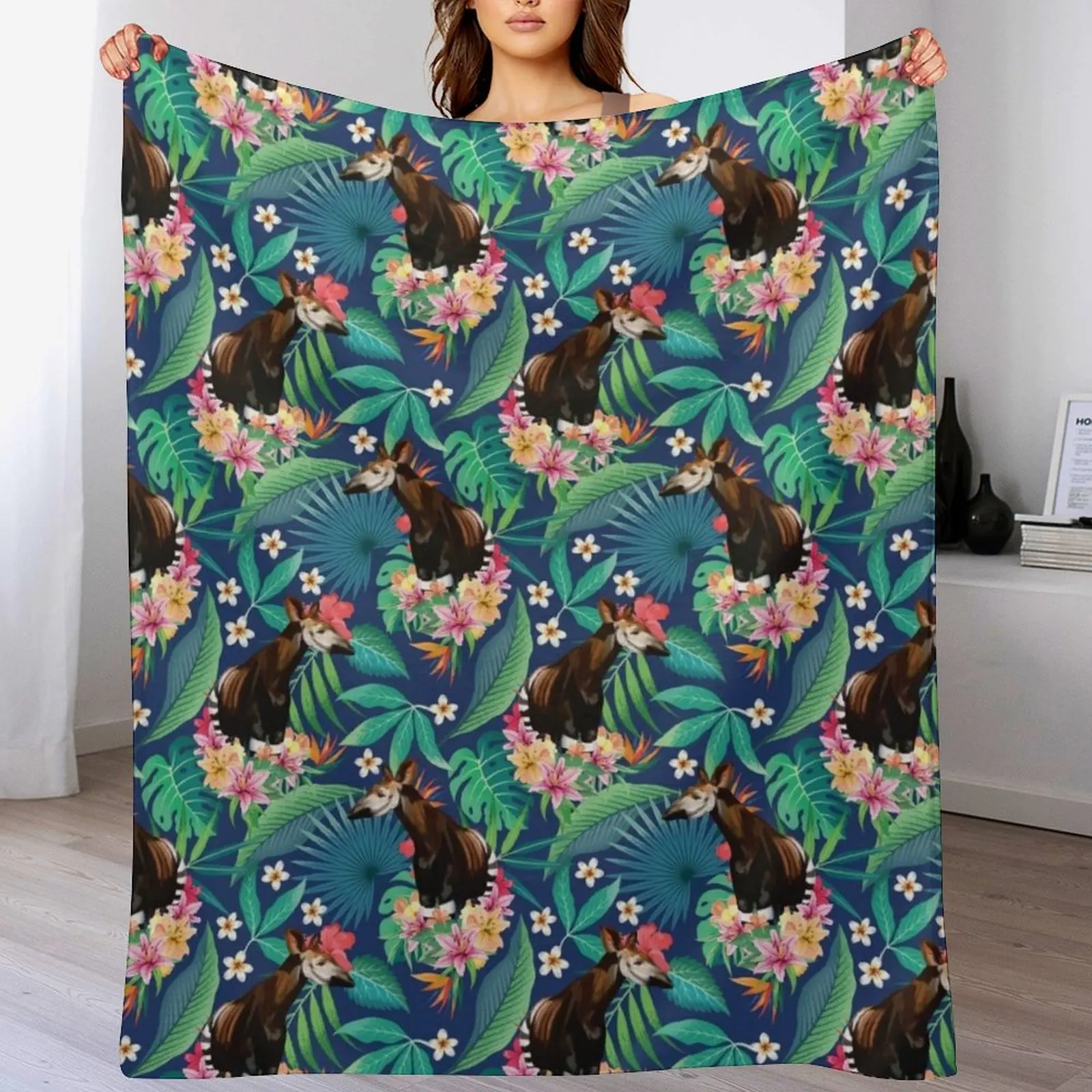 Tropical Rainforest Okapi Throw Blanket Ultra Soft Flannel Fleece Blanket for All Seasons