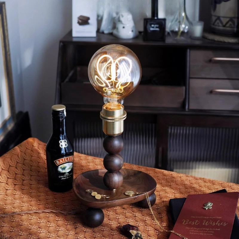 

Medieval walnut night light living room decoration ornament table lamp bedroom bedside atmosphere letter gift