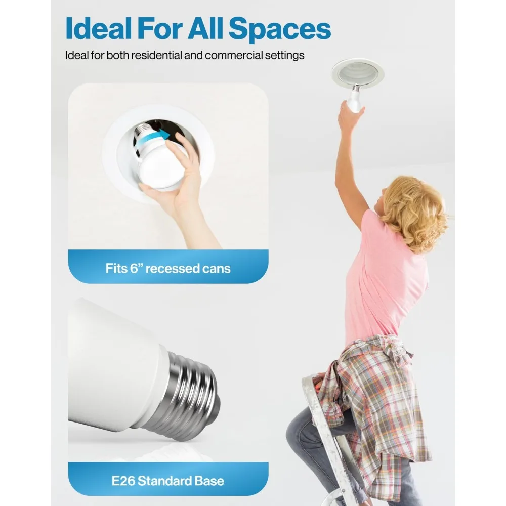 Confezione da 30 lampadine a LED, luci di inondazione per interni BR40, illuminate da incasso, 1400 lumen, 17 W, equivalenti a 100 W, bianco caldo 3000 K, Ener