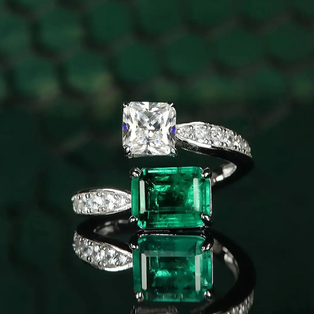 

2023 Winter New S925 Silver Top Personalized Jewelry Emerald Open Ring Women's Fashion Versatile in Style