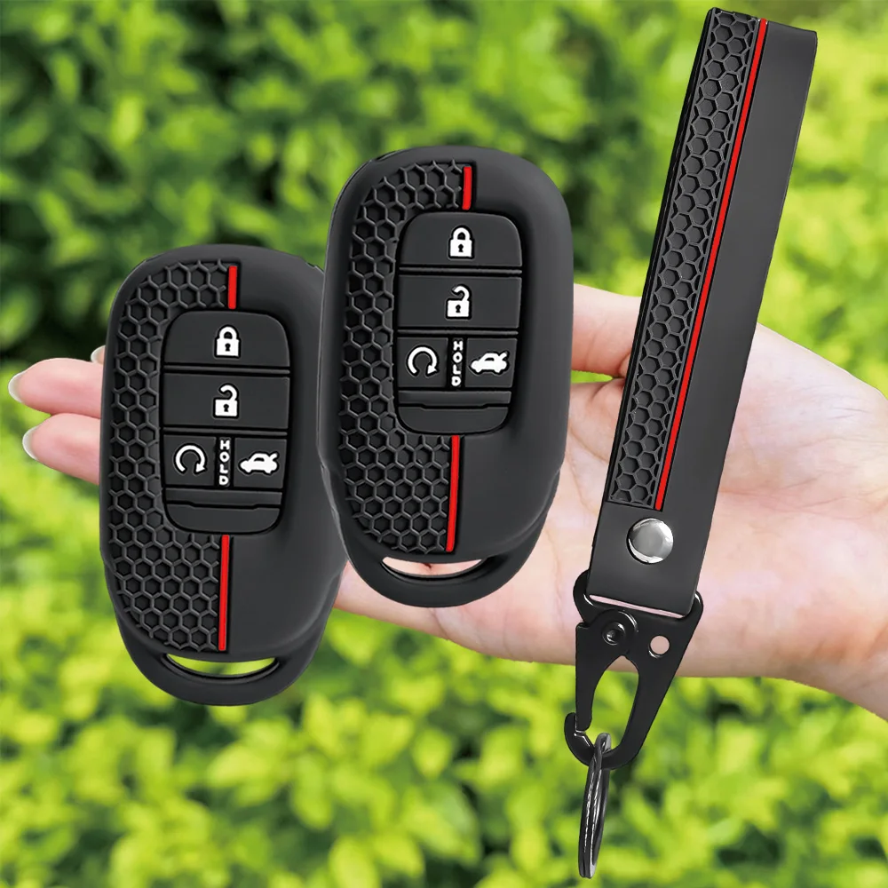 For Honda Accord Civic CR-V HR-V Pilot Passport Odyssey silicone car key fob cover with long wrist strap and swivel clip