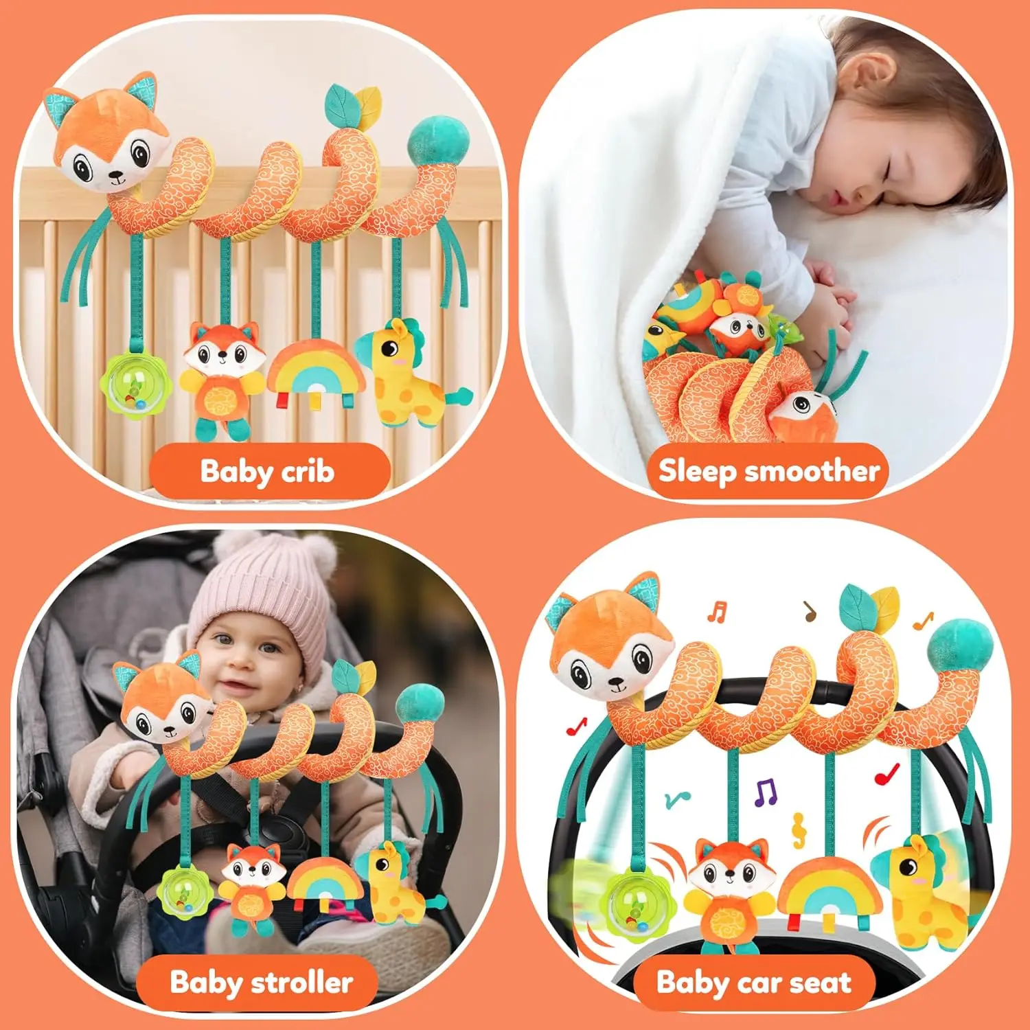 Juguetes para asiento de coche de bebé, cochecito de actividades, juguete para niños y niñas de 0 3 6 9 10 12 meses, juguetes de peluche colgantes en espiral, juguetes para Baby Shower