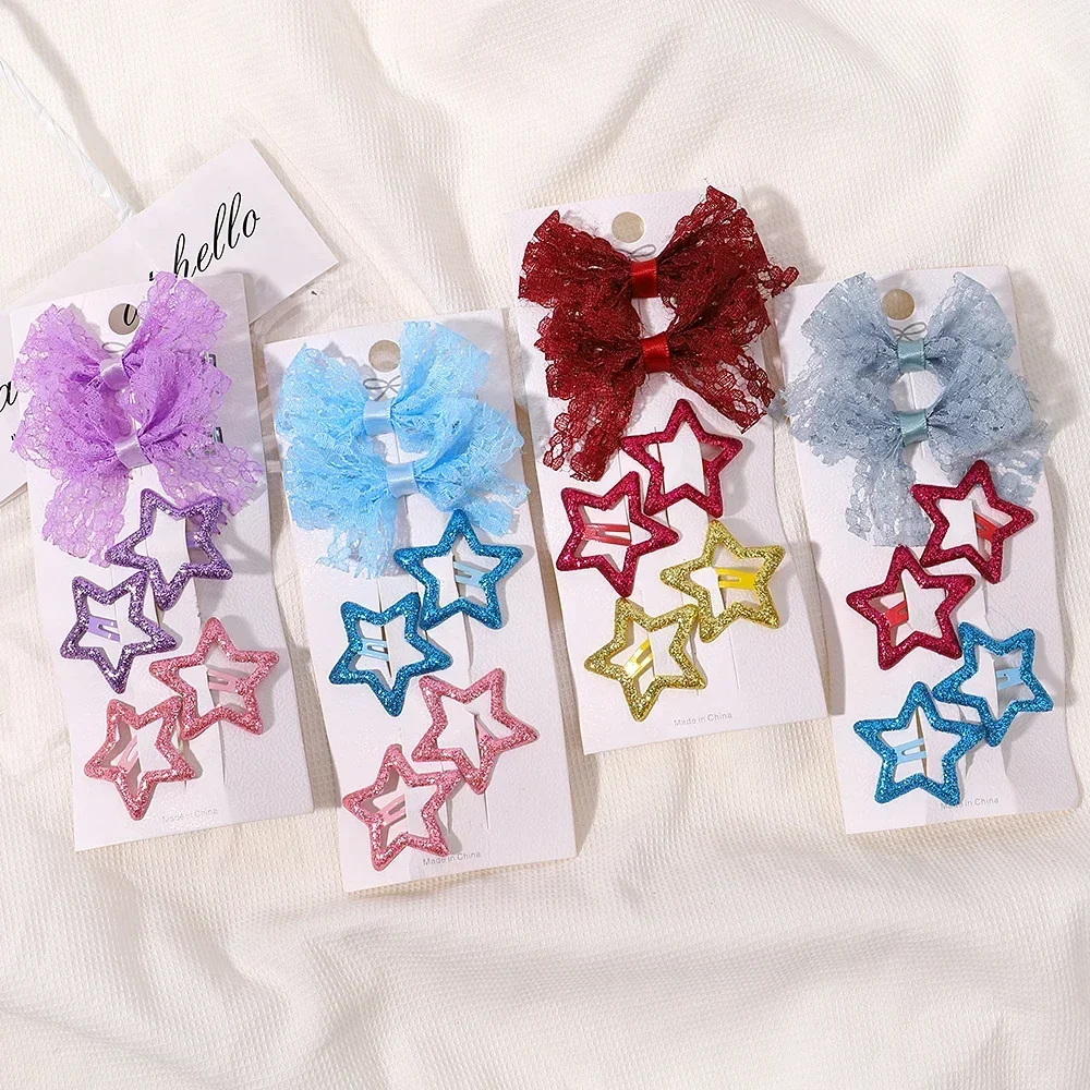 1Set Fresh Hair Clip Set Flower Printe Sweet Butterfly Hairpins Children BB Hair Bangs Clips Barrettes Girl Headwear Accessories