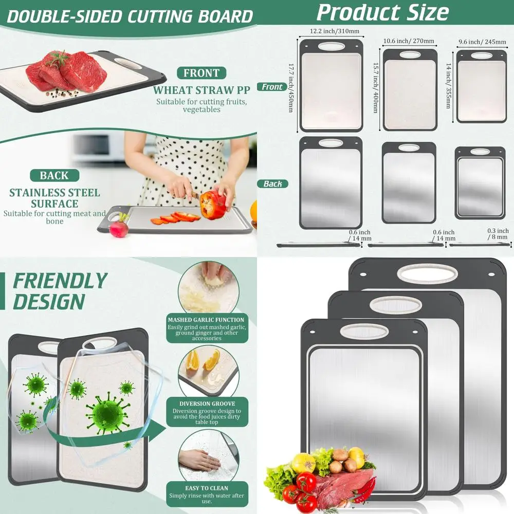 

Двусторонние разделочные доски из нержавеющей стали — большой размер, легко чистится, 3 шт., разделочные на кухне, 14x9,6, 15,7x10,6, 17,7x12,2 Inc.