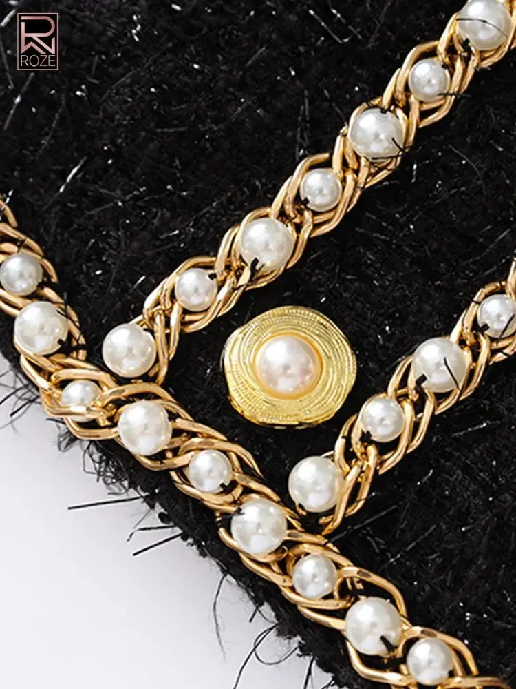 럭셔리 진주 체인 숏 트위드 드레스 여성 싱글 브레스티드 장식 민소매 슬림 미니 드레스 여성 이브닝 파티