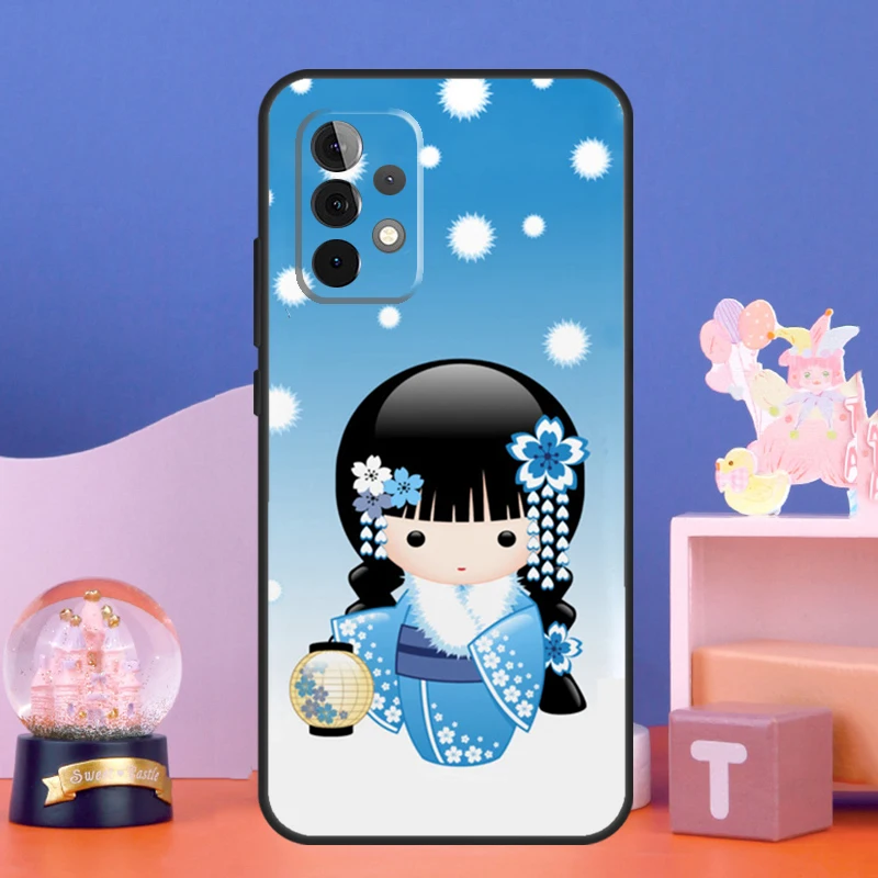 Japanese Geisha Kokeshi Doll Case For Samsung Galaxy A52 A32 A22 A12 A14 A24 A34 A54 A53 A33 A13 A15 A25 A71 A51 Cover