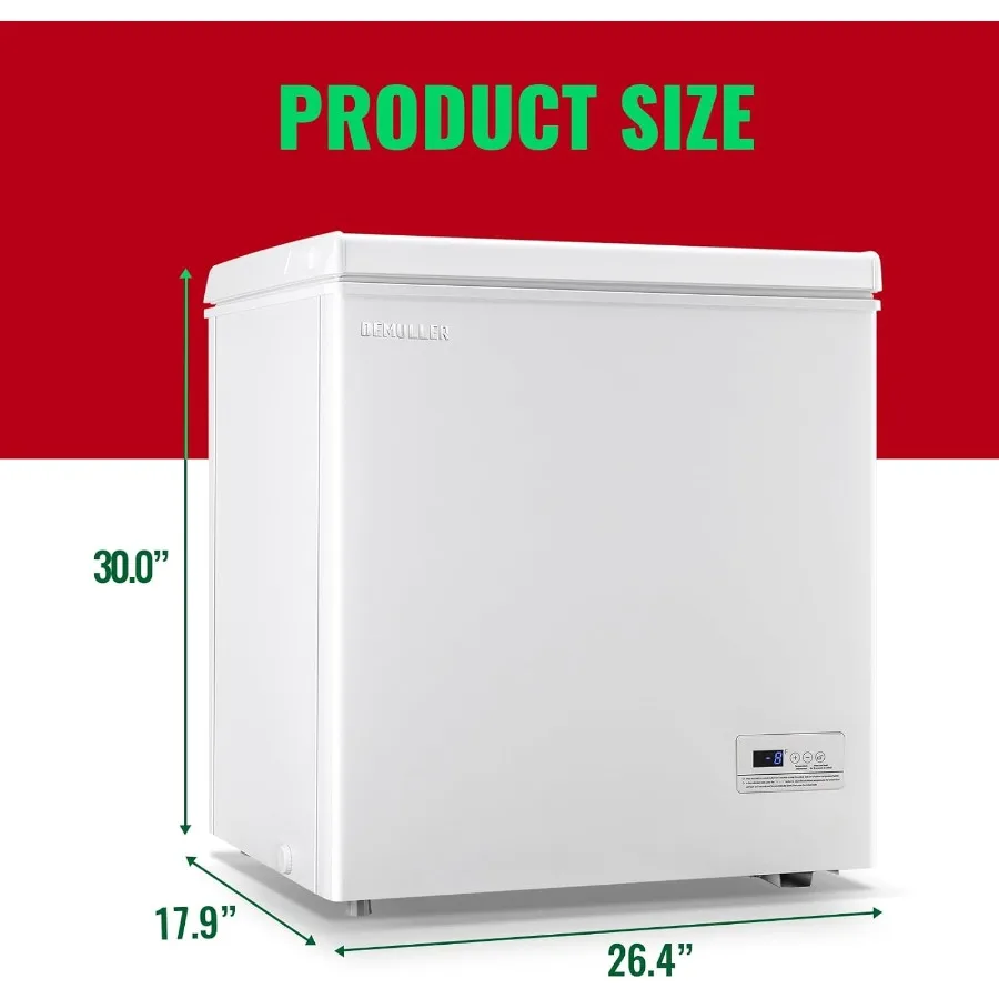 Chest Freezer 5.0 Cubic Feet with Temperature Display Panel Small Deep Freezer White Top Open Door Freezer for Apartment Office