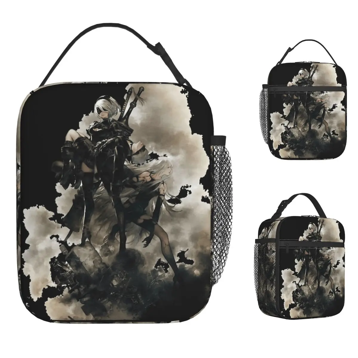 

NieRAutomata 2B Japan Lunch Bag For Child Print Lunch Box Kawaii Office Cooler Bag Portable Zipper Oxford Thermal Lunch Bags