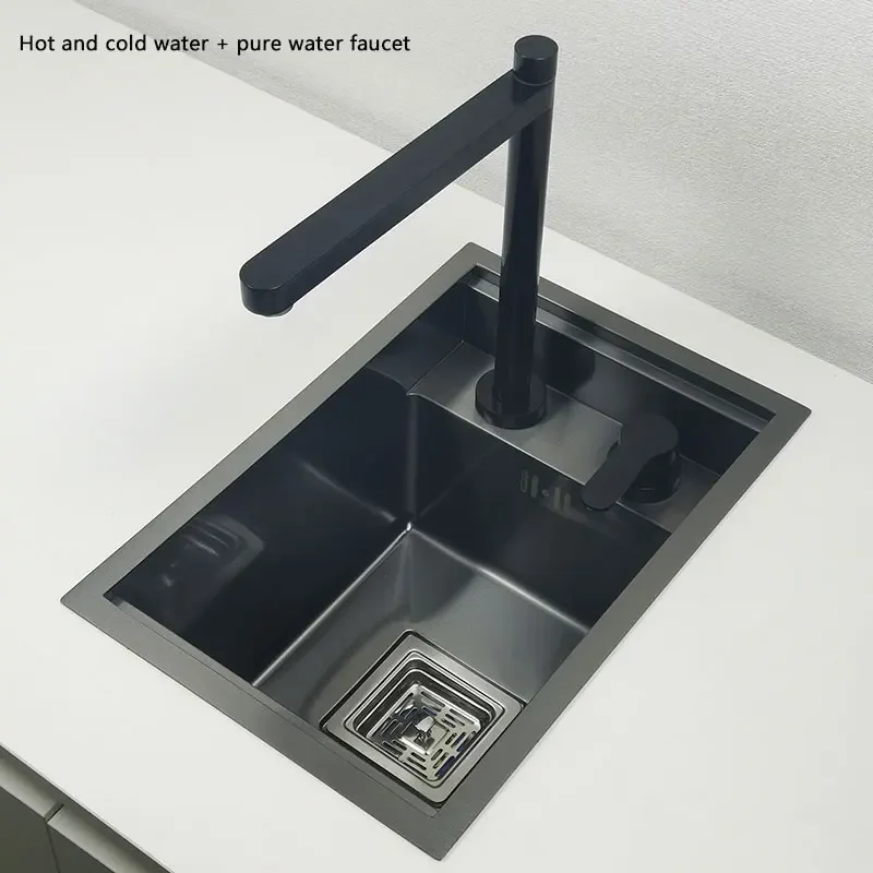 Hidden Black Kitchen Sink Single Bowl Bar Small Size Sink Stainless Steel Balcony Sink Concealed Black Kitchen